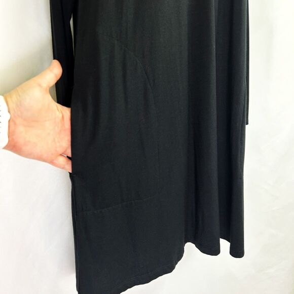 NWT J.Crew Black Swingy Long Sleeve Dress (M) Soft Modal Trapeze T-Shirt Pockets - Picture 6 of 13